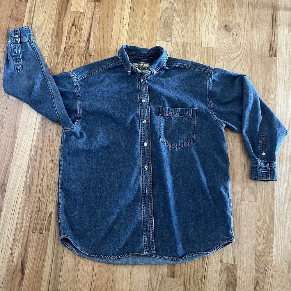 Vintage 90s Levi's Denim Shirt Mens M Blue Cotton Button Up Long Sleeve Western